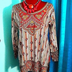 Flower and Stripe Ethnic Tunic